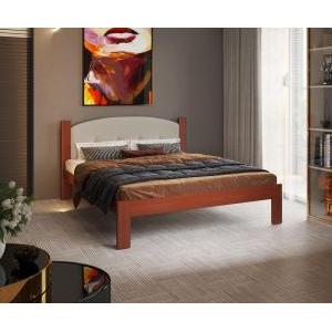 Cama 2P madera PU tapizada Castaño beig gis