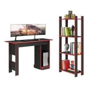 Escritorio+ Biblioteca Gamer 323 Grafito/Rojo